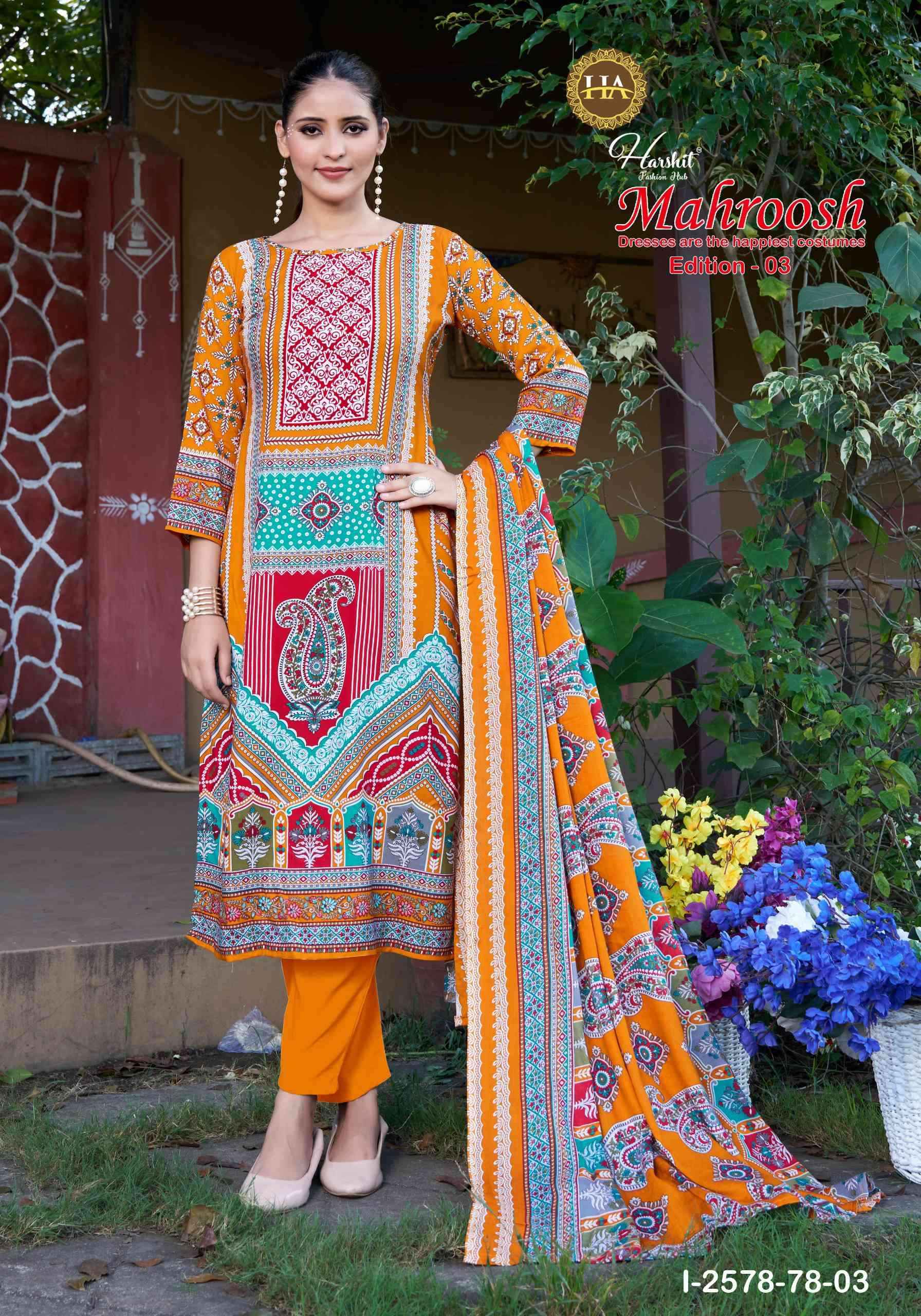 Harshit Mahroosh Edition 3 Designer Printed Rayon Salwar Kameez Wholesale Rate ( 6 Pcs Catalog )