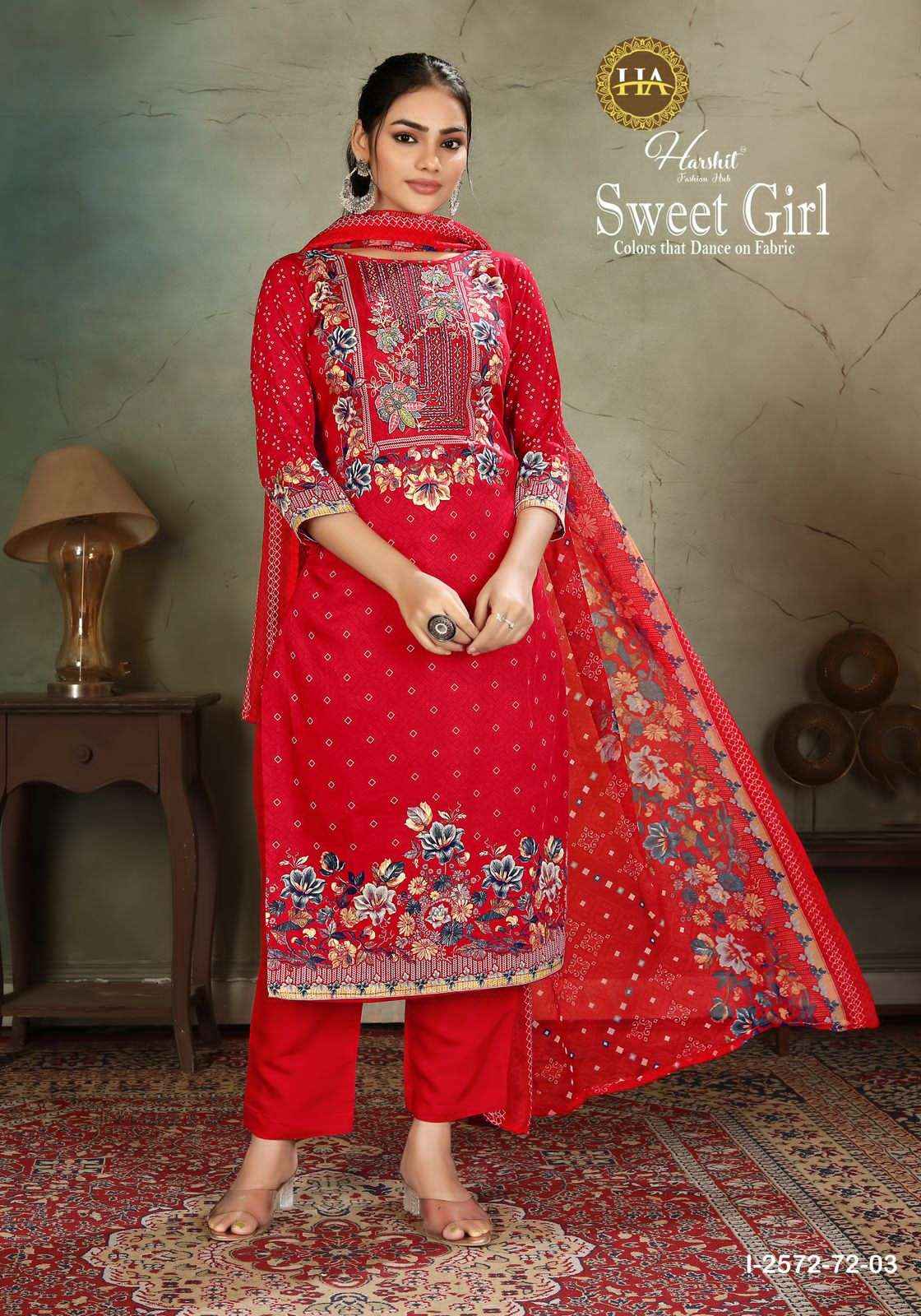 Harshit Sweet Girl Designer Print Fancy Ladies Salwar Suit Wholesale Rate ( 4 Pcs Catalog )