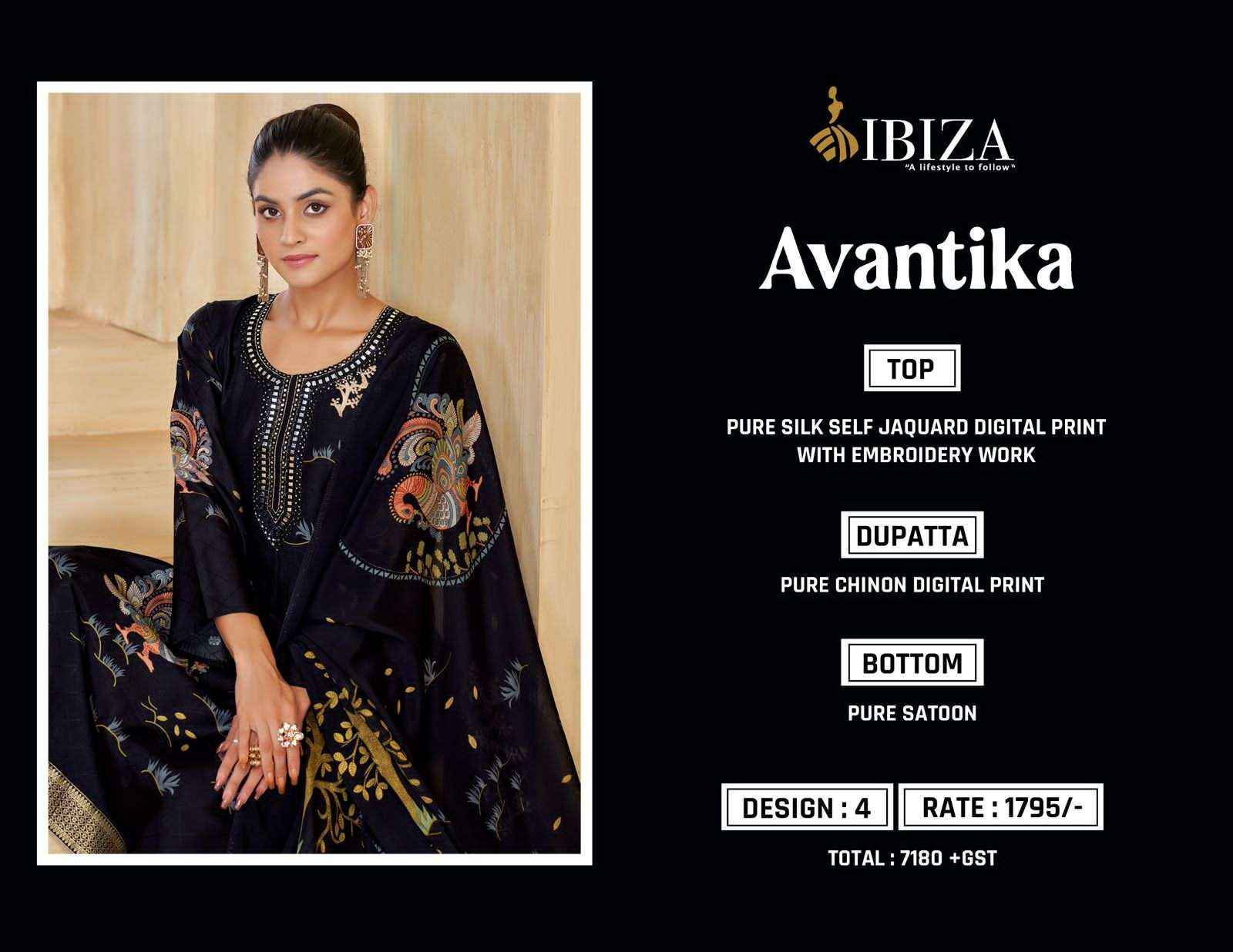 Ibiza Avantika Pure Silk Designer ladies Salwar Kameez Wholesale Rate ( 4 Pcs Catalog )