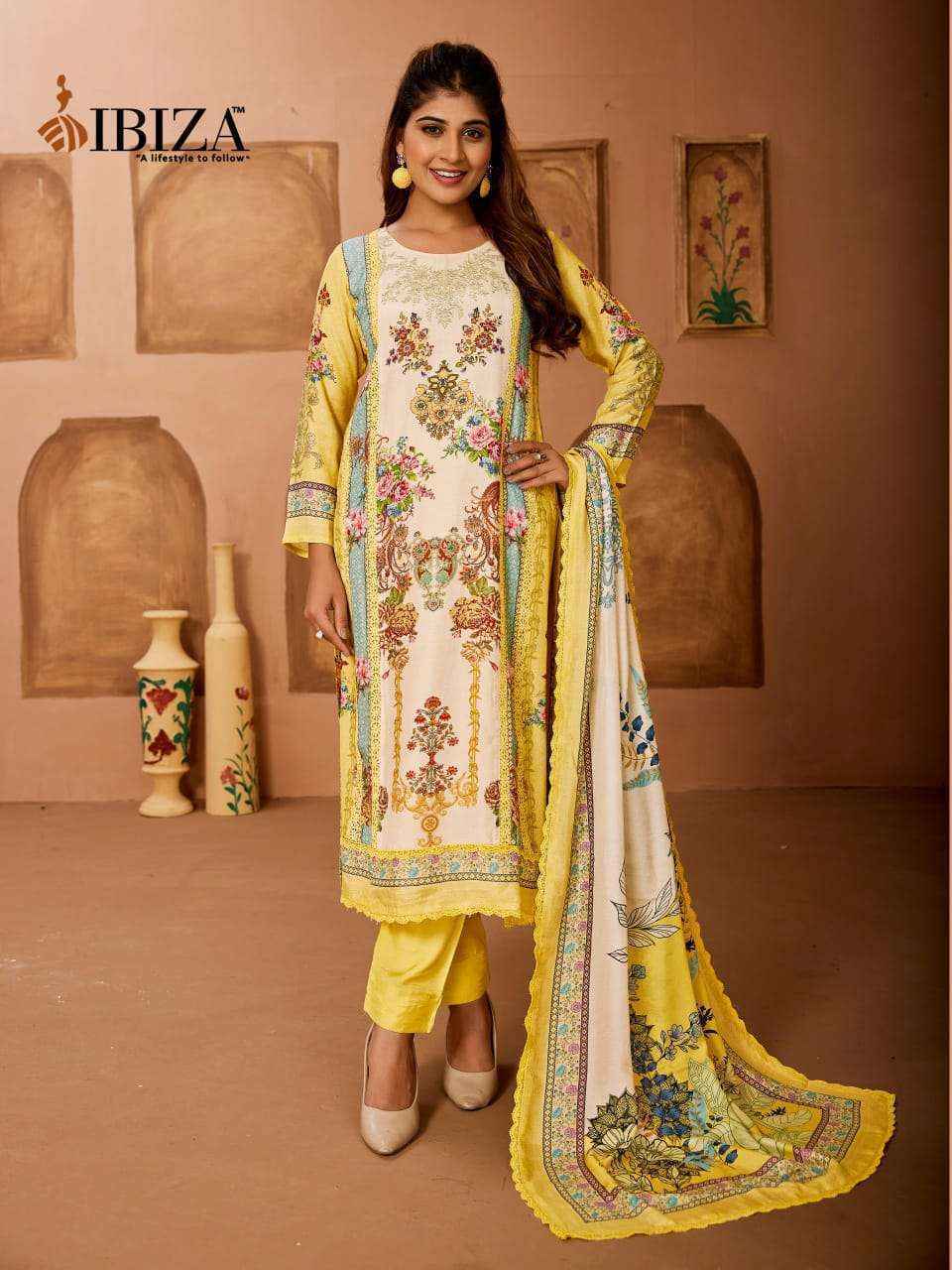 Ibiza Rangrez Bemberg Muslin Salwar Kameez Wholesale Rate ( 6 Pcs Catalog )