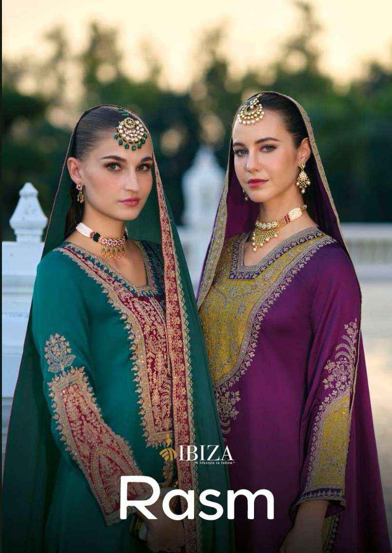 Ibiza Rasm Partywear Style Pure Gaji Silk Designer Suit Wholesale Rate ( 4 Pcs Catalog )