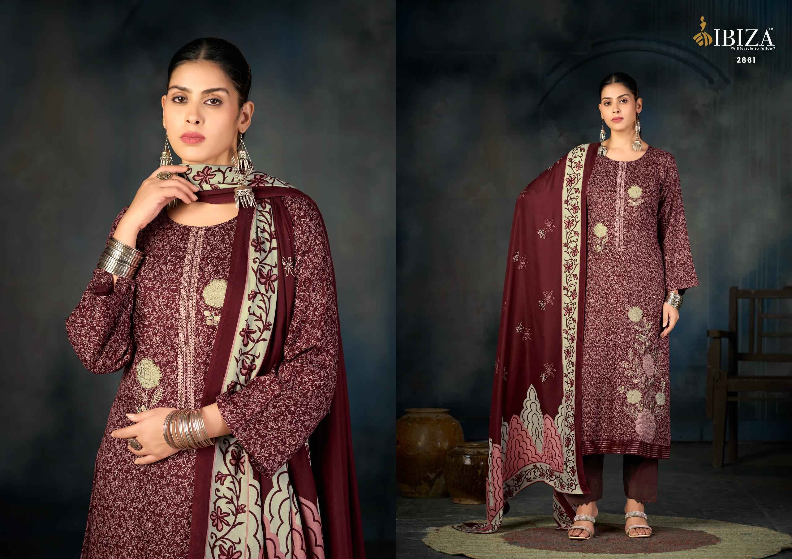 Ibiza Virasat Viscouse Pashmina Salwar Kameez Wholesale Rate ( 4 Pcs Catalog )
