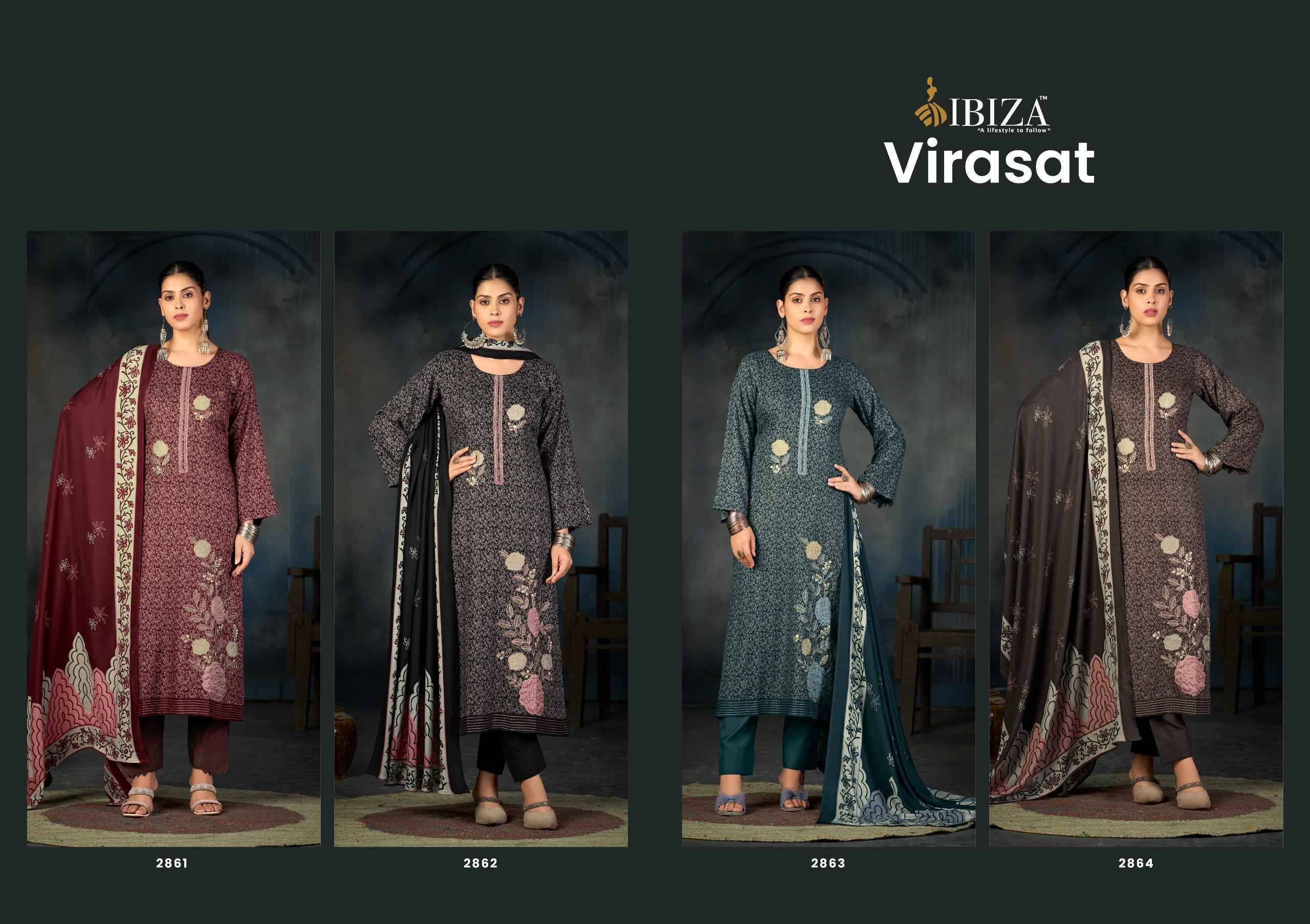 Ibiza Virasat Viscouse Pashmina Salwar Kameez Wholesale Rate ( 4 Pcs Catalog )
