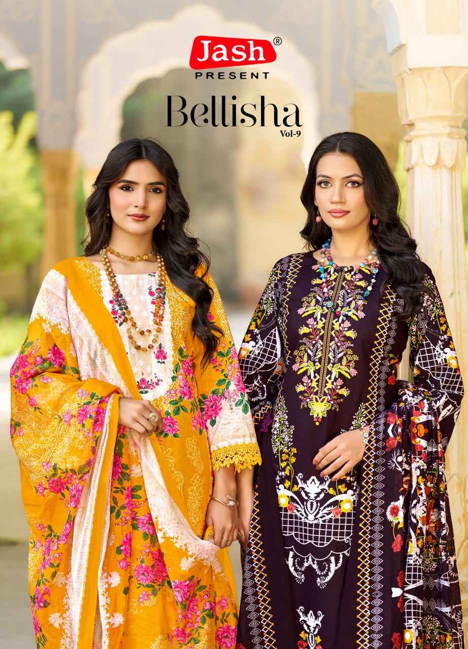 JASH BELLISHA VOL 9 PURE COTTON DRESS MATERIAL WHOLESALE PRICE ( 10 PCS CATALOGUE )