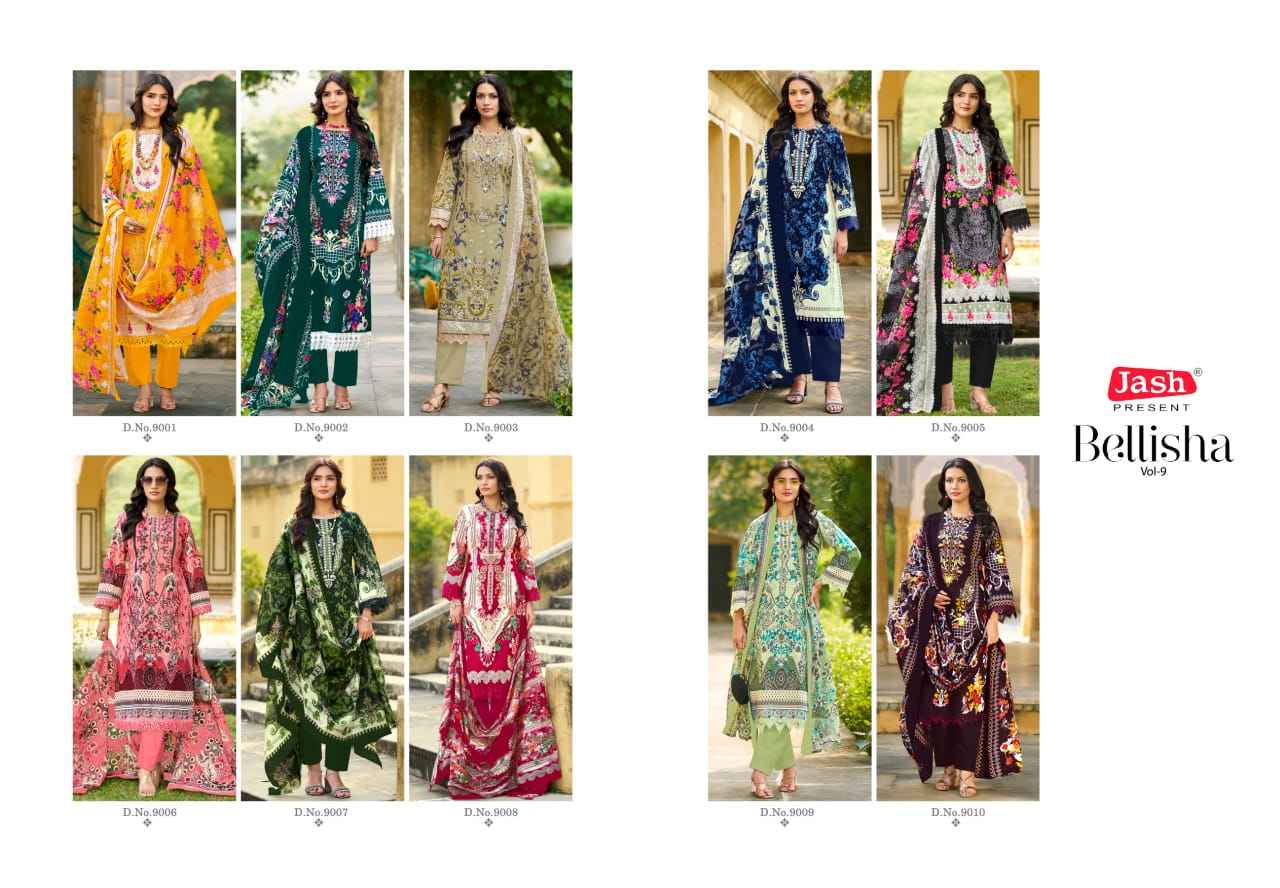 JASH BELLISHA VOL 9 PURE COTTON DRESS MATERIAL WHOLESALE PRICE ( 10 PCS CATALOGUE )