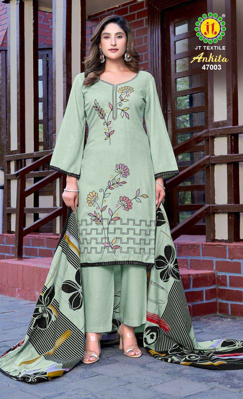 Jt Ankita Vol 47 Rayon Printed Embroidery Work Dress Material Wholesale ( 5 Pcs Catalogue )