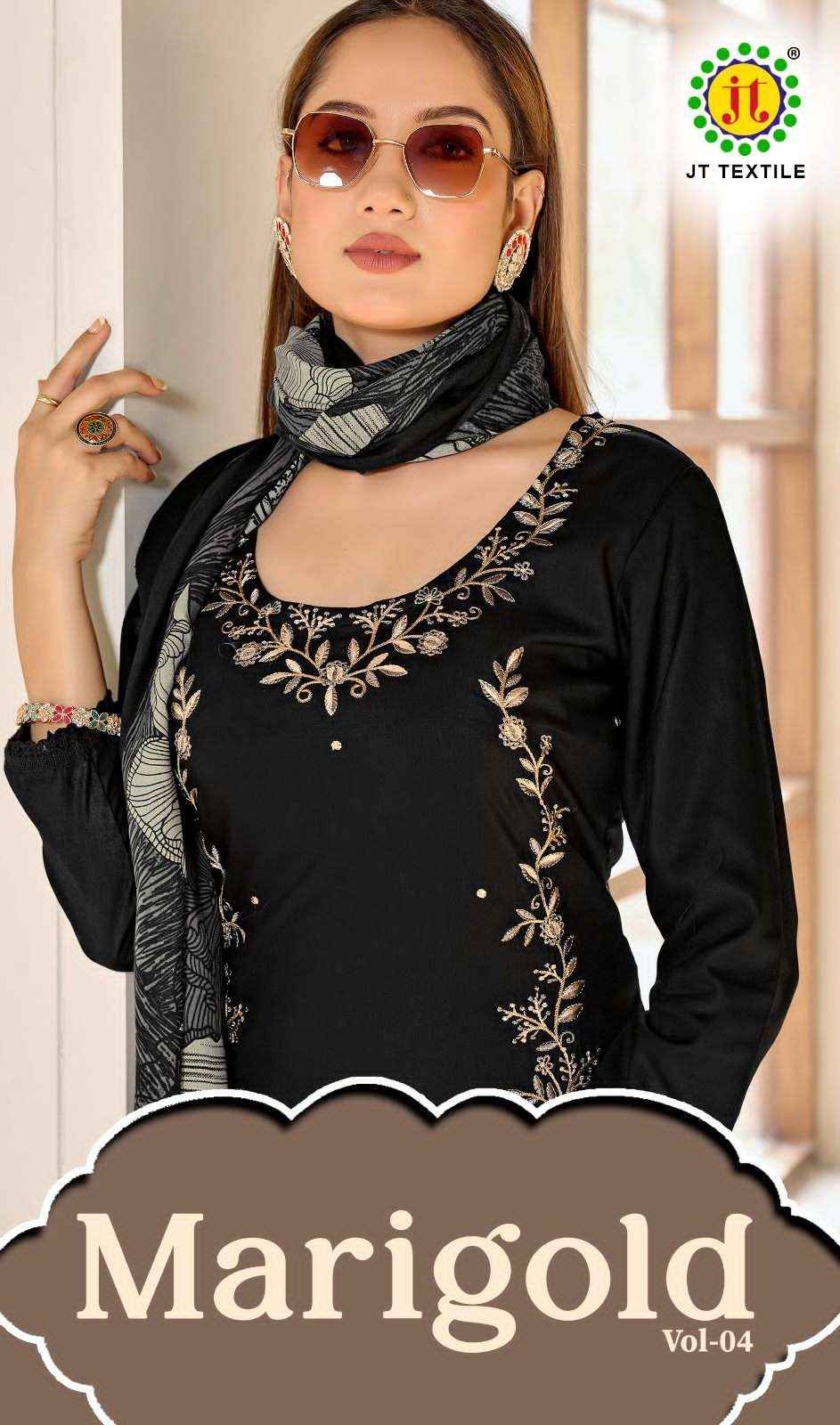 Jt Marigold Vol 4 Fancy Rayon Dress Material Surat Wholesale Online Shop ( 5 Pcs Catalog )