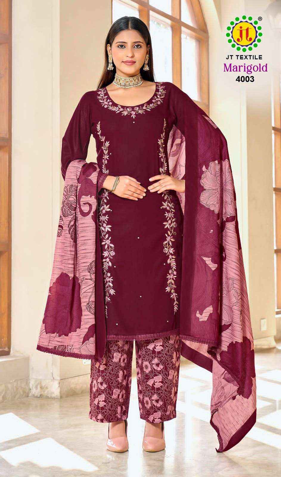 Jt Marigold Vol 4 Fancy Rayon Dress Material Surat Wholesale Online Shop ( 5 Pcs Catalog )