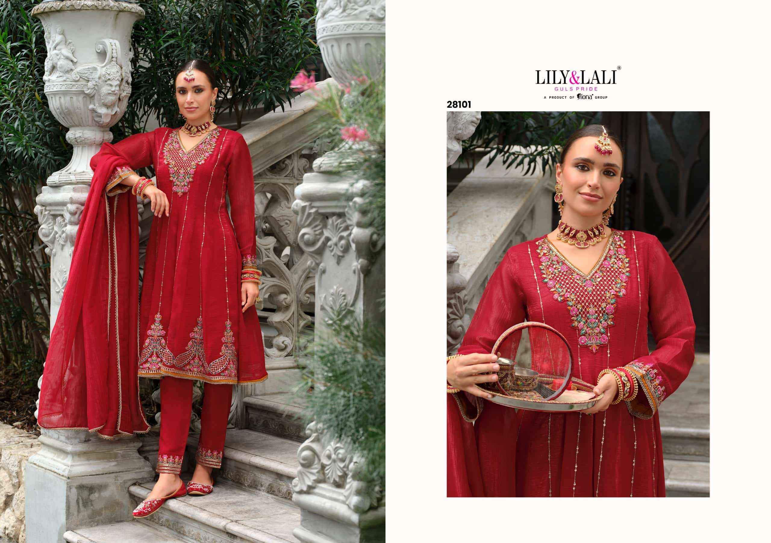 Lily And Lali Karwa Anarkali 2025 Edition Readymade Designer 3 Piece Suit Wholesale Rate ( 4 Pcs Catalog )
