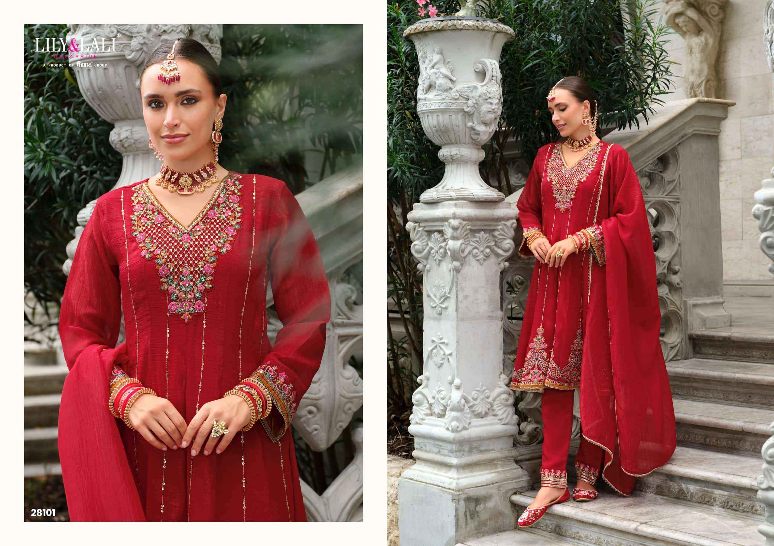 Lily And Lali Karwa Anarkali 2025 Edition Readymade Designer 3 Piece Suit Wholesale Rate ( 4 Pcs Catalog )