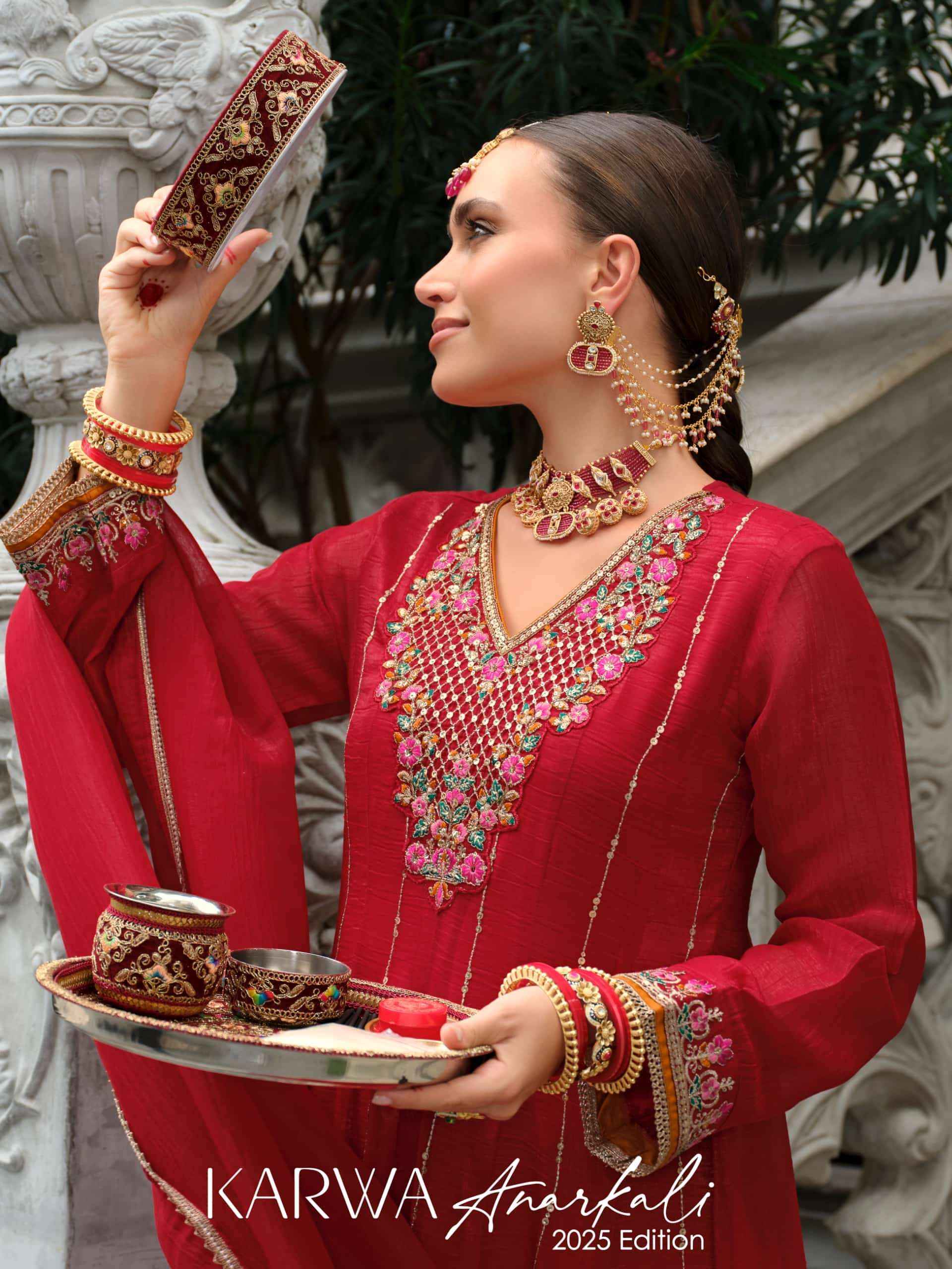 Lily And Lali Karwa Anarkali 2025 Edition Readymade Designer 3 Piece Suit Wholesale Rate ( 4 Pcs Catalog )