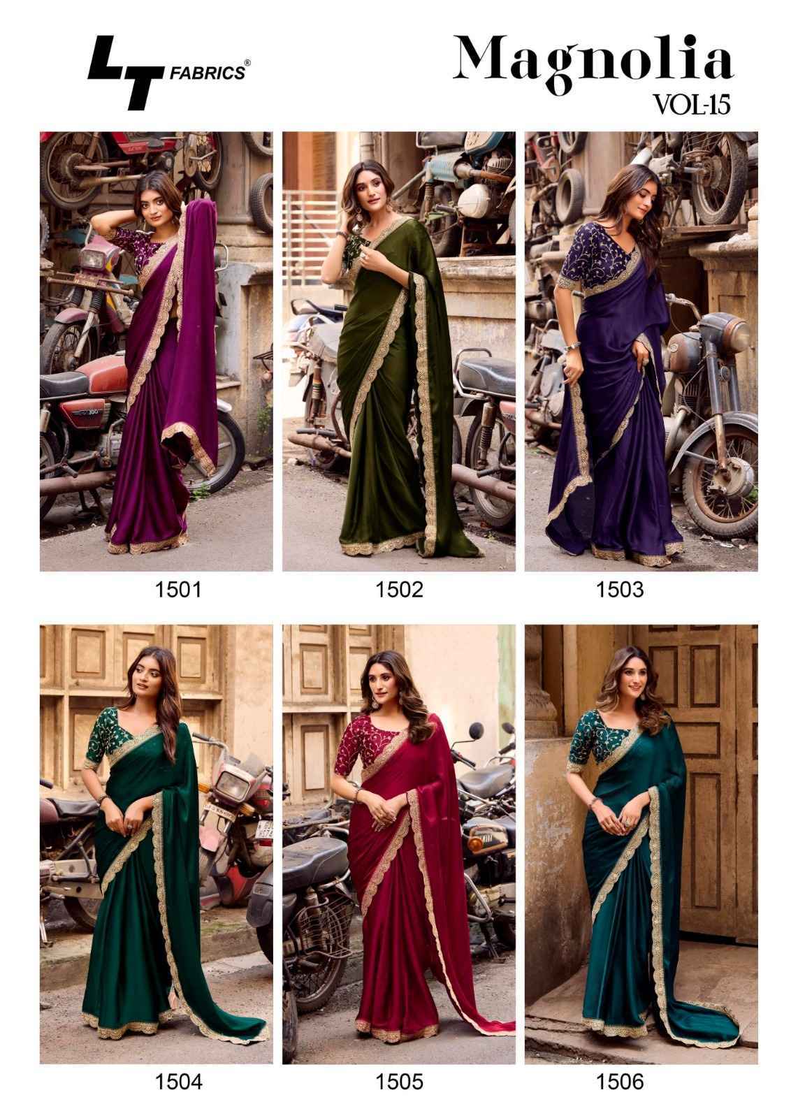 LT Fabrics Mangolia Vol 15 Malai Silk Saree Wholesale Rate ( 6 Pcs Catalog )