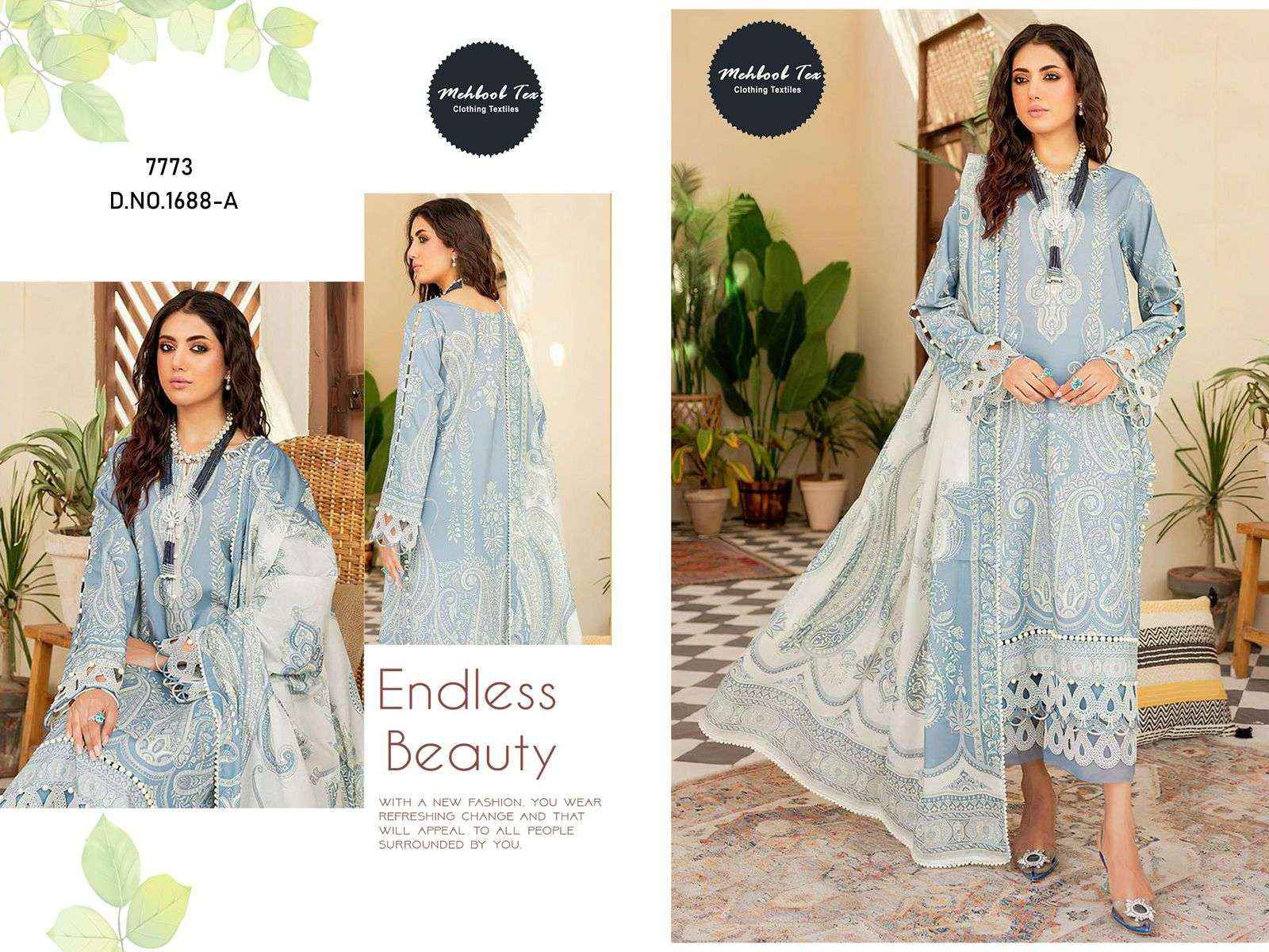 MEHBOOB TEX DESIGN NO - 1688 AB PURE COTTON PRINT EMBROIDERED WORK PATCH PAKISTANI SUIT