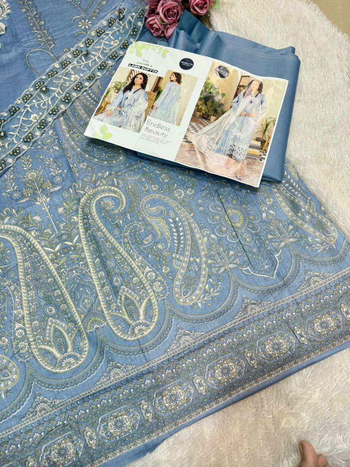 MEHBOOB TEX DESIGN NO - 1688 AB PURE COTTON PRINT EMBROIDERED WORK PATCH PAKISTANI SUIT