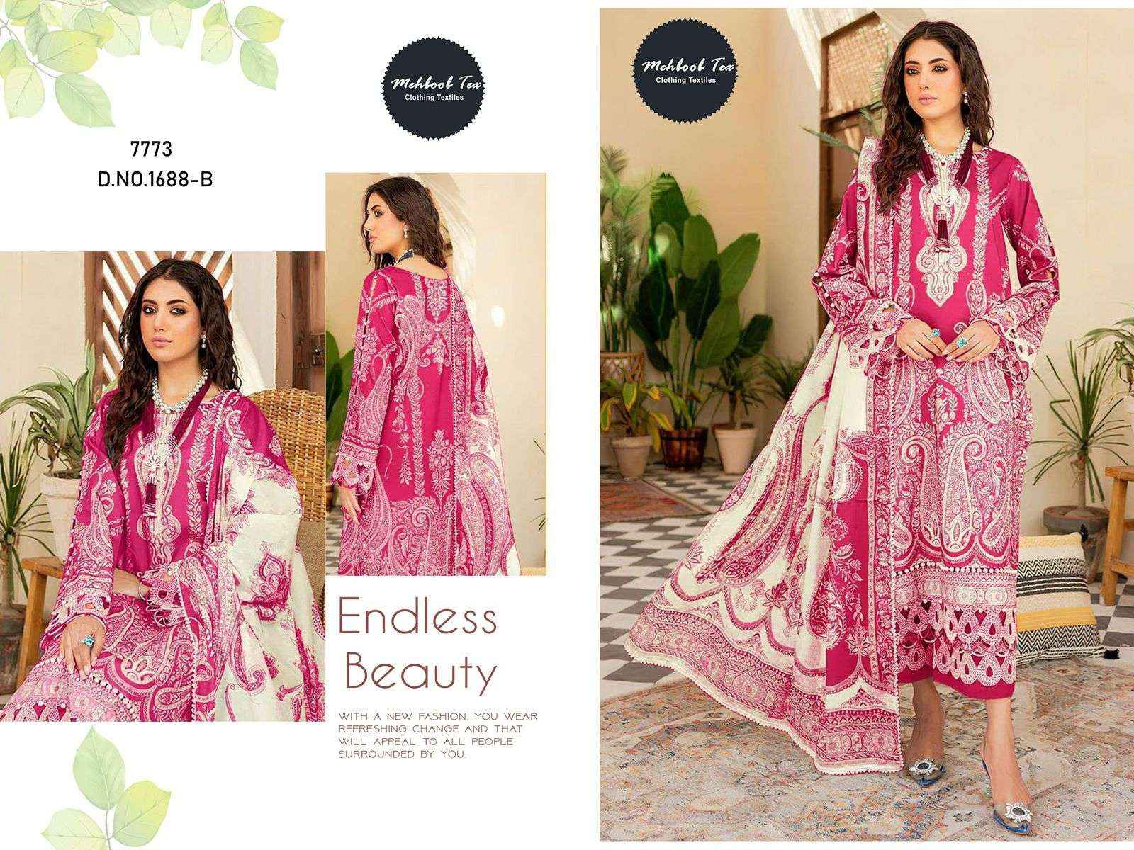 MEHBOOB TEX DESIGN NO - 1688 AB PURE COTTON PRINT EMBROIDERED WORK PATCH PAKISTANI SUIT