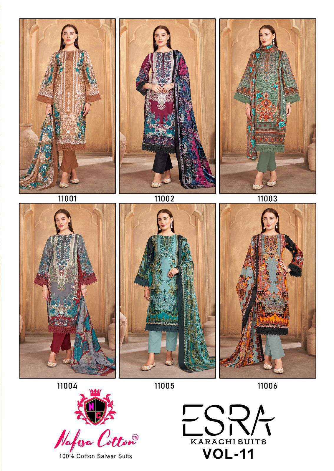 Nafisa Cotton Esra Karachi Vol 11 Cotton Dress Material Surat Textile Bazaar ( 6 Pc Catalog )
