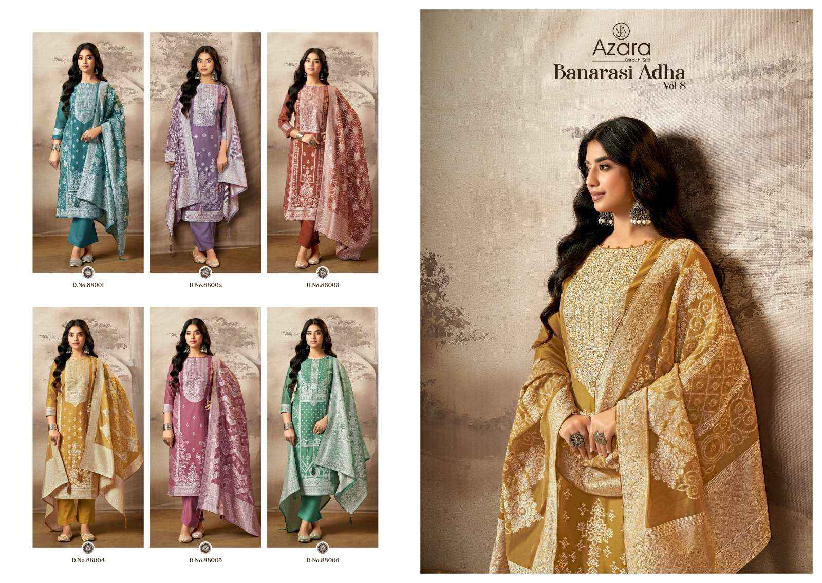 Radhika Azara Banarsi Adha Vol 8 Fancy Cotton Jacquard Suit Wholesale Rate ( 6 Pcs Catalog )