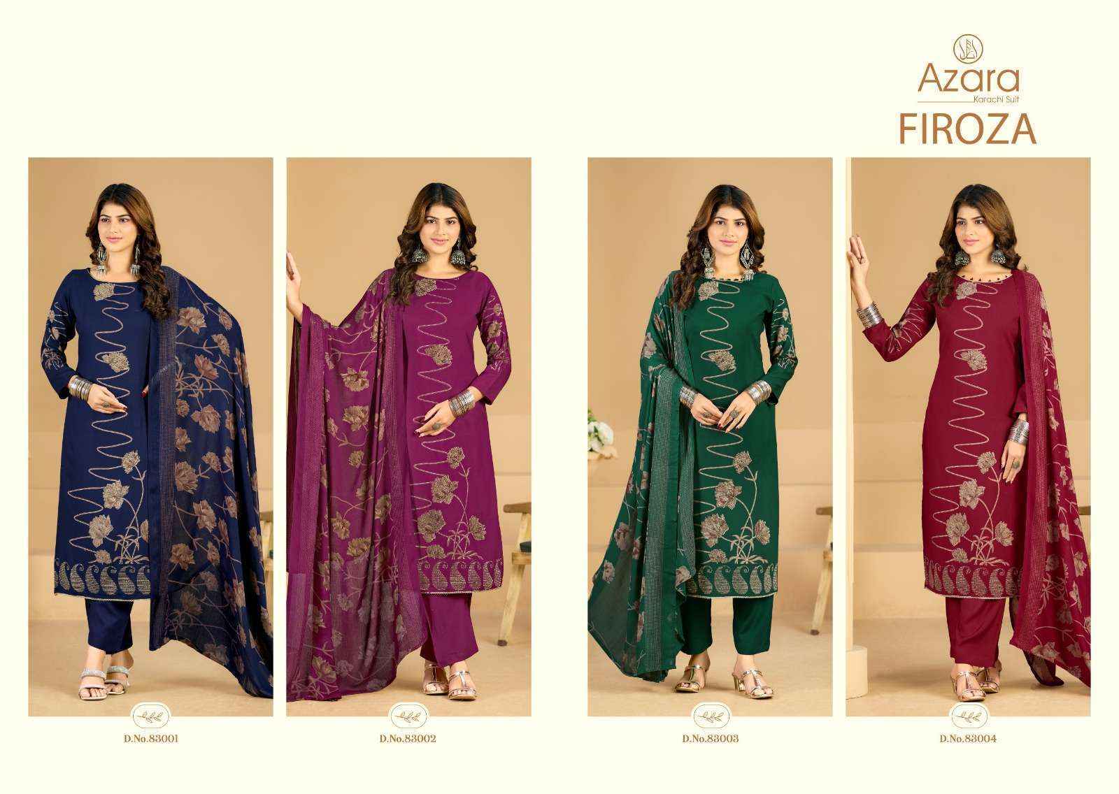 Radhika Fashion Azara Firoza Viscose Rayon Salwar Kameez Wholesale Rate ( 4 Pcs Catalog )