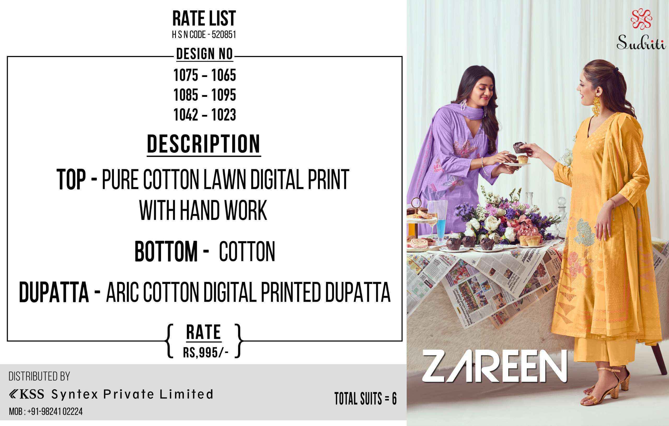 Sudriti Zareen Cotton Salwar Kameez Wholesale Rate ( 6 Pcs Catalog )