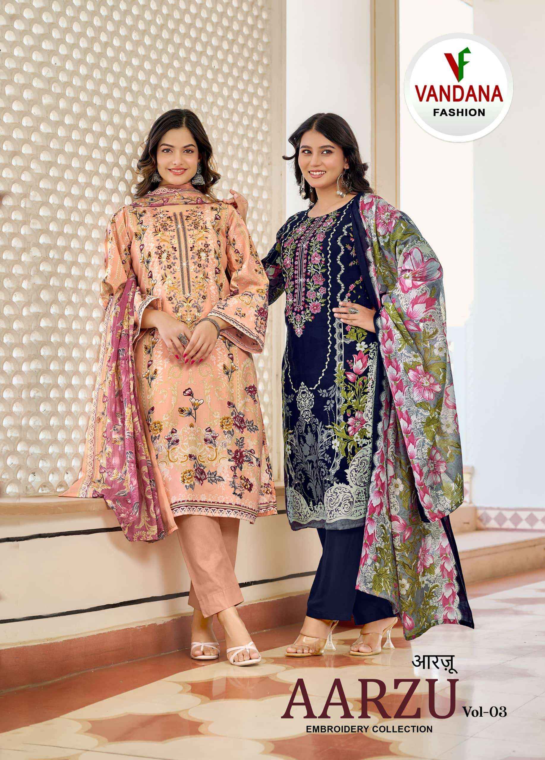 Vandana Fashion Aarzu Vol 3 Fancy Cotton Salwar Kameez Wholesale Rate ( 8 Pcs Catalog )