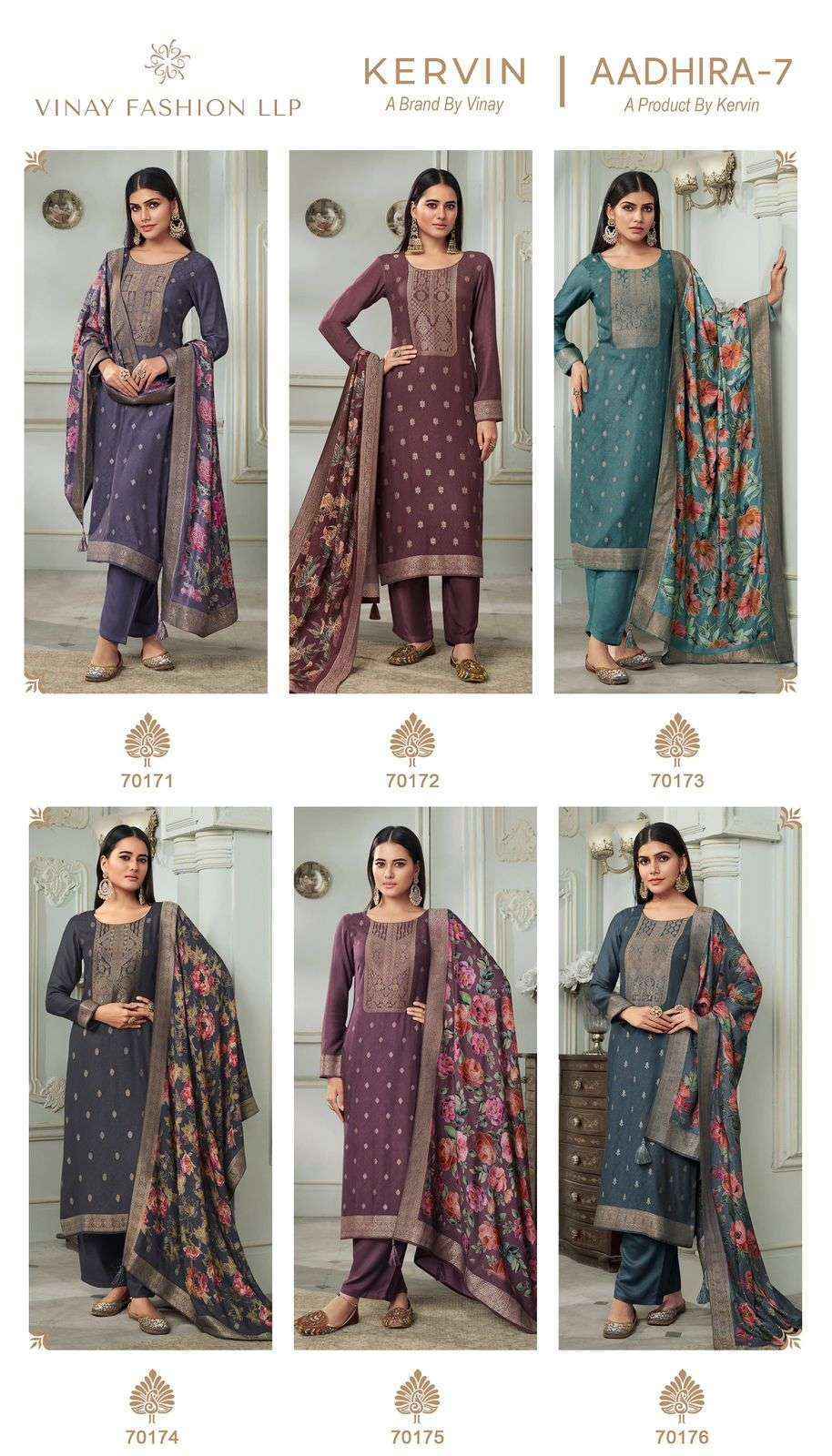 Vinay Fashion Kervin Aadhira Vol 7 Pashmina Jacquard Salwar Kameez Wholesale Rate ( 6 Pcs Catalog )