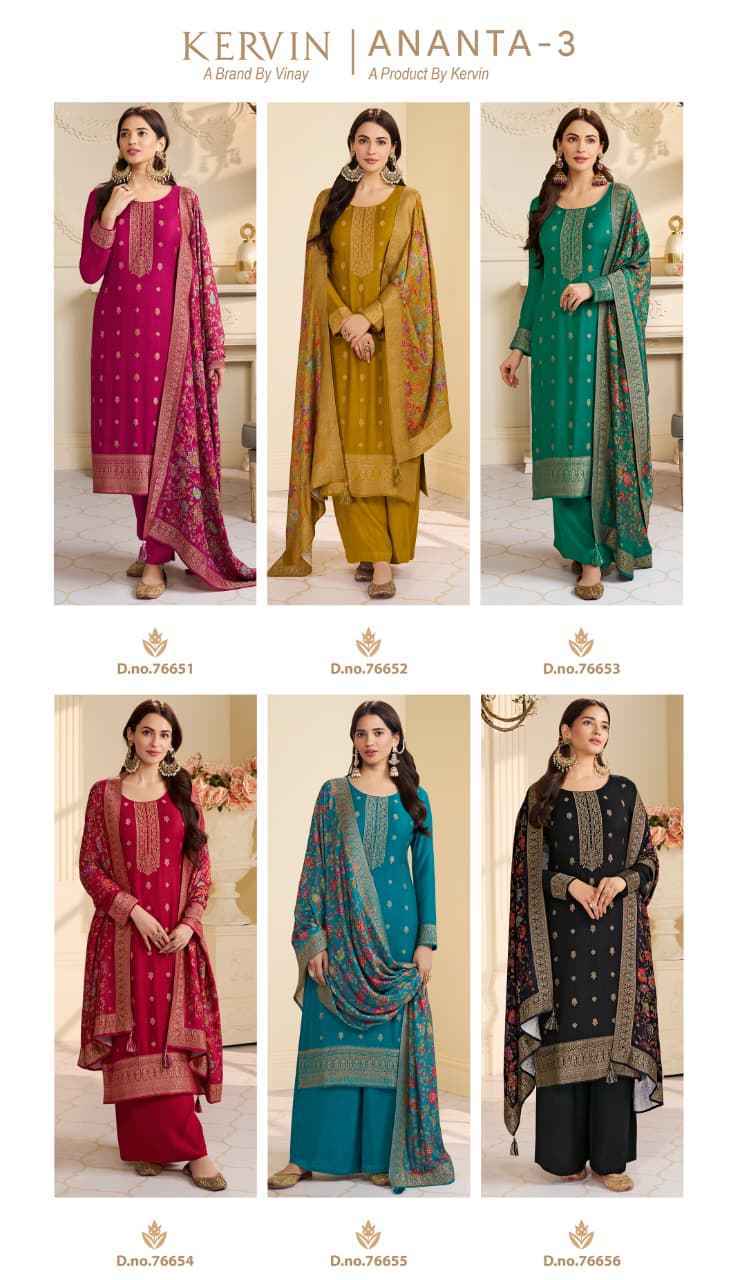 Vinay Fashion Kervin Ananta Vol 3 Pashmina Jacquard Salwar Kameez Wholesale Rate ( 6 Pcs Catalog )