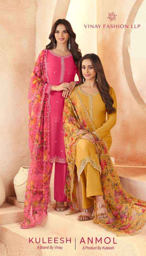 Vinay Fashion Kuleesh Anmol Wedding Wear Organza Salwar Kameez Wholesale Rate ( 4 Pcs Catalog )