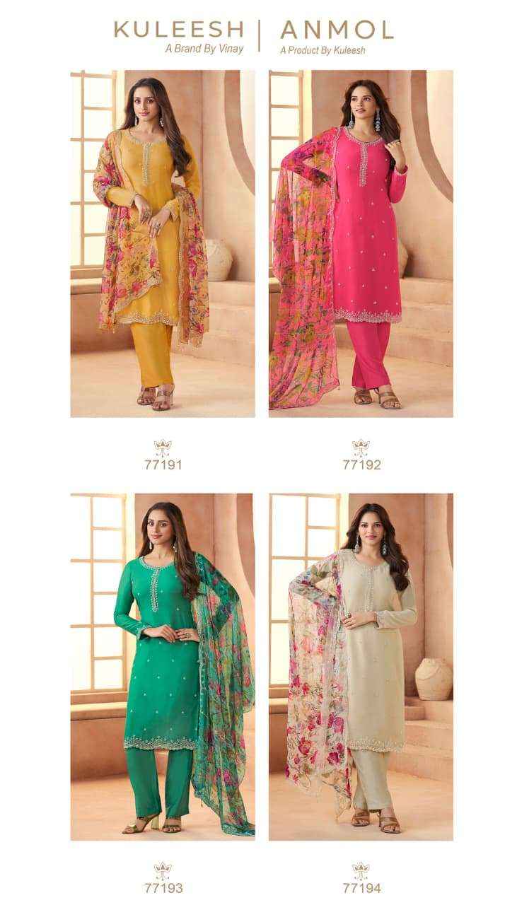 Vinay Fashion Kuleesh Anmol Wedding Wear Organza Salwar Kameez Wholesale Rate ( 4 Pcs Catalog )
