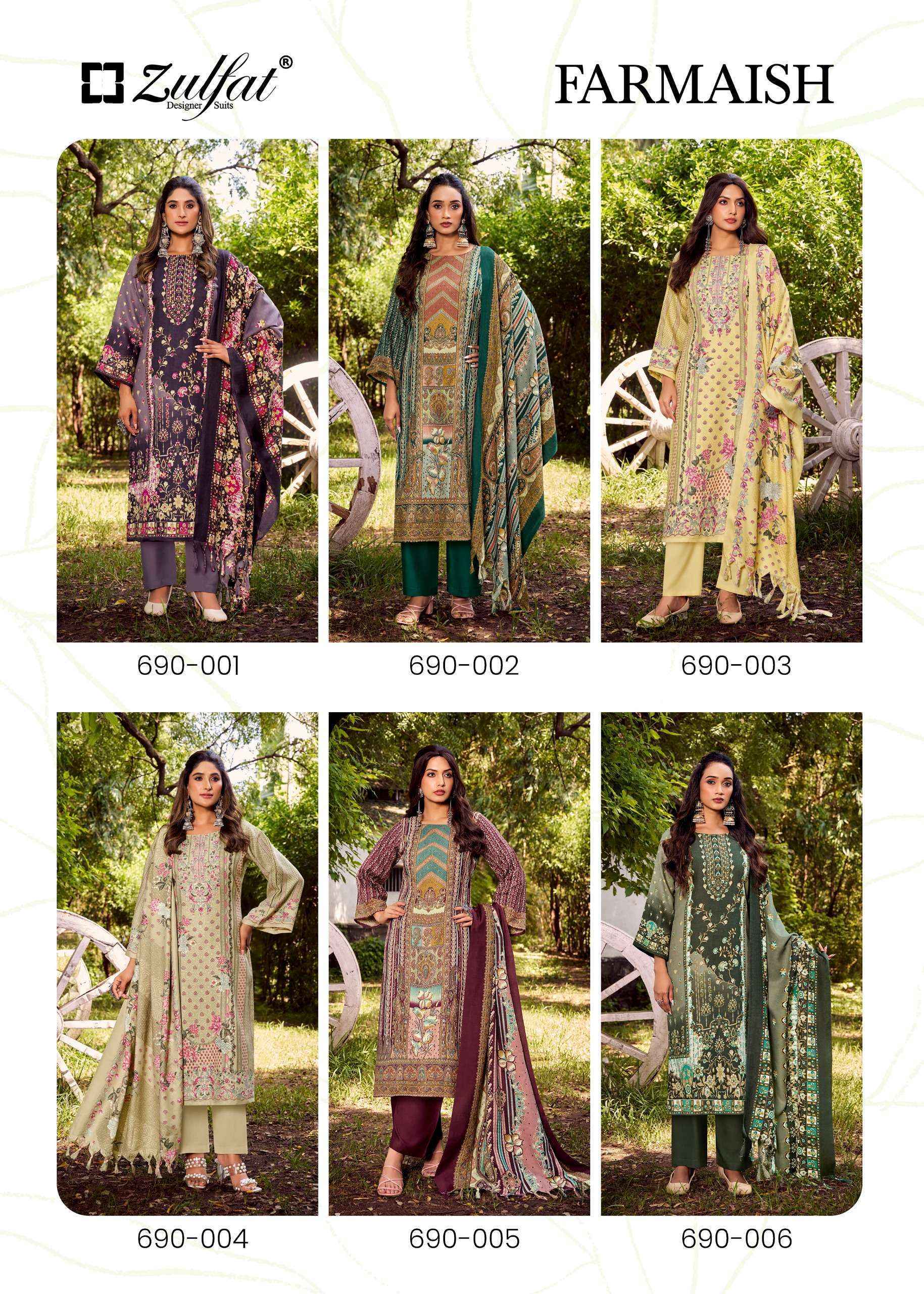 ZULFAT DESIGNER FARMAISH PASHMINA READYMADE SUITS WHOLESALE PRICE ( 6 PCS CATALOGUE )