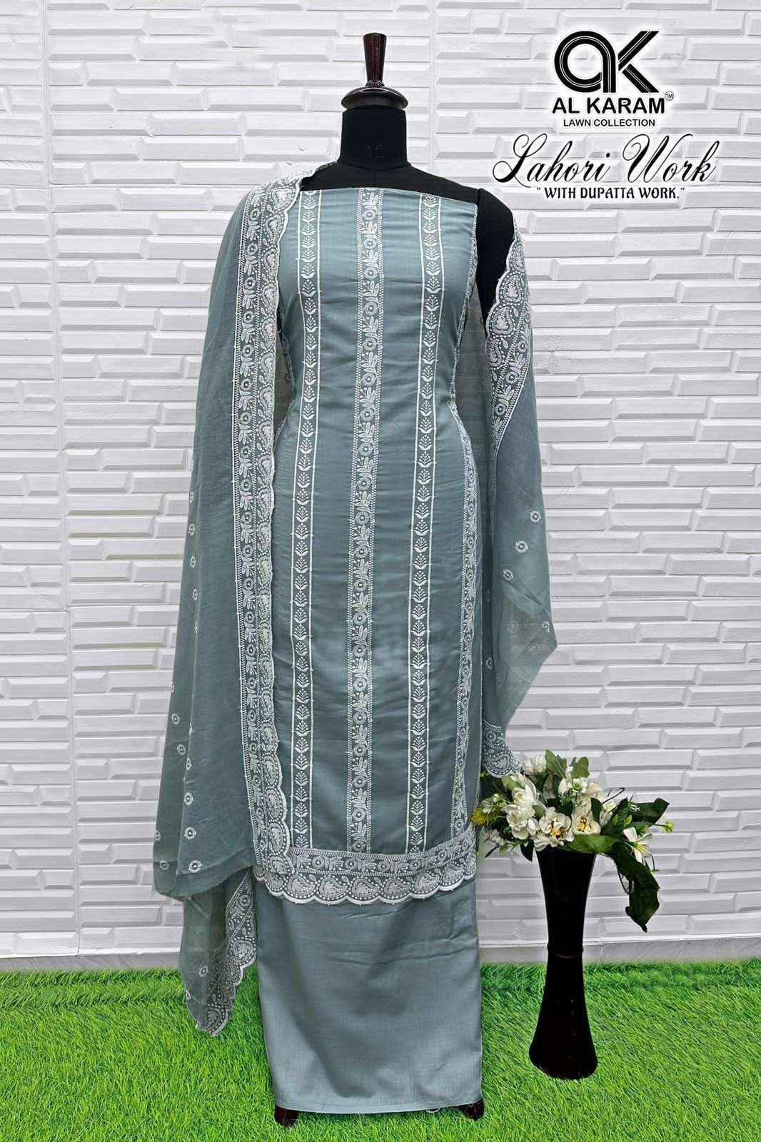 Al Karam Lahori Work Pure Cotton Dress Material Surat Kapda Wholesaler ( 4 Pcs Catalog )