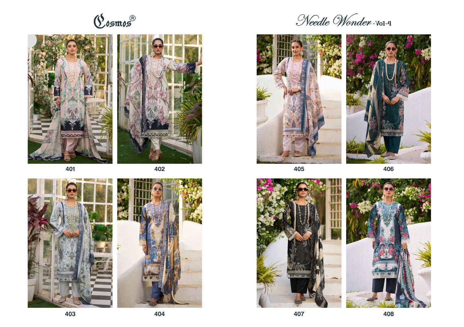 Cosmos Needle Wonder Vol 4 Lawn Cotton Salwar Kameez Wholesale Rate ( 8 Pcs Catalog )