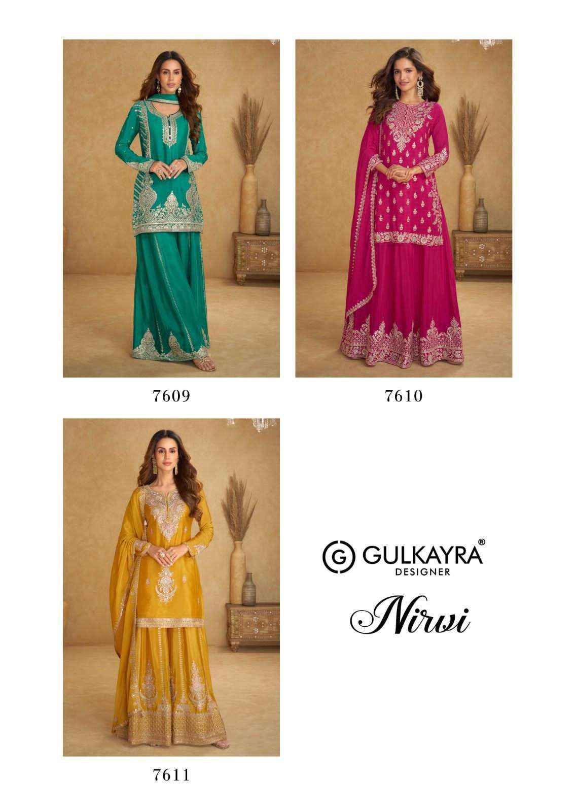Gulkayra Nirvi 7609 To 7611 Partywear Designer Palazzo Suit Catalog Wholesale