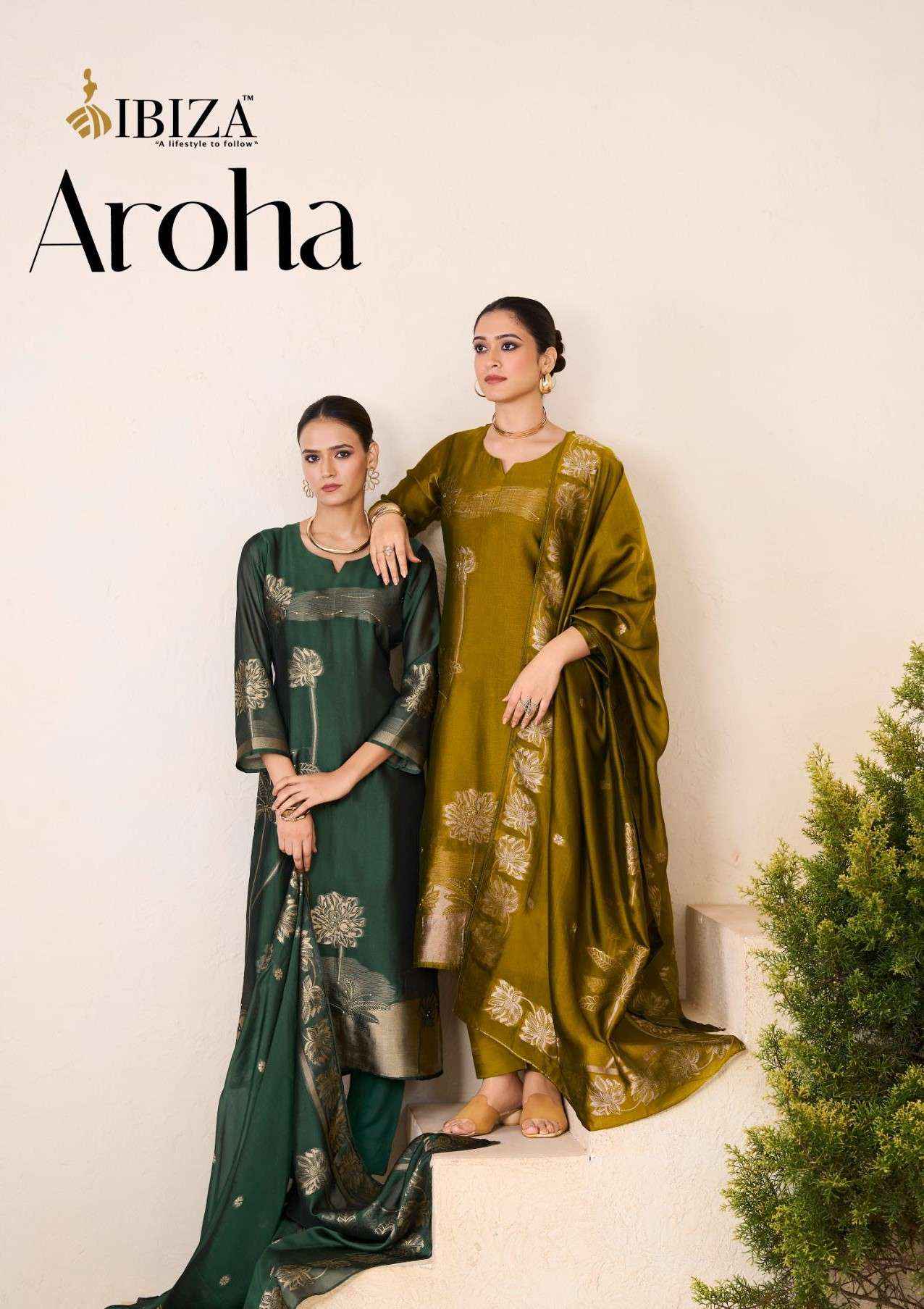 Ibiza Aroha Designer Jacquard Silk Partywear Style Dress Material Wholesale Collection ( 4 Pcs Catalog )