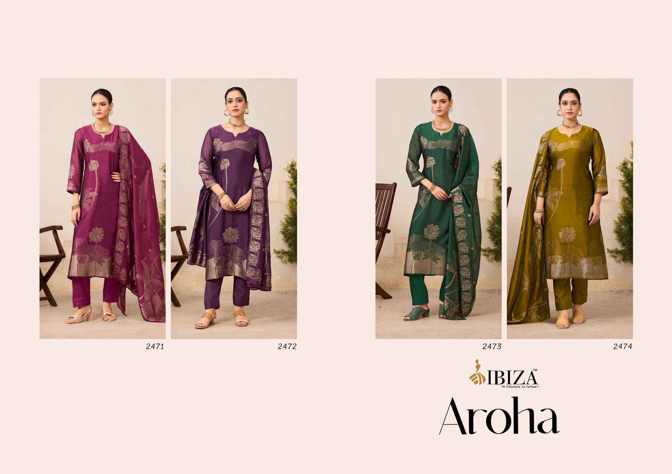 Ibiza Aroha Designer Jacquard Silk Partywear Style Dress Material Wholesale Collection ( 4 Pcs Catalog )