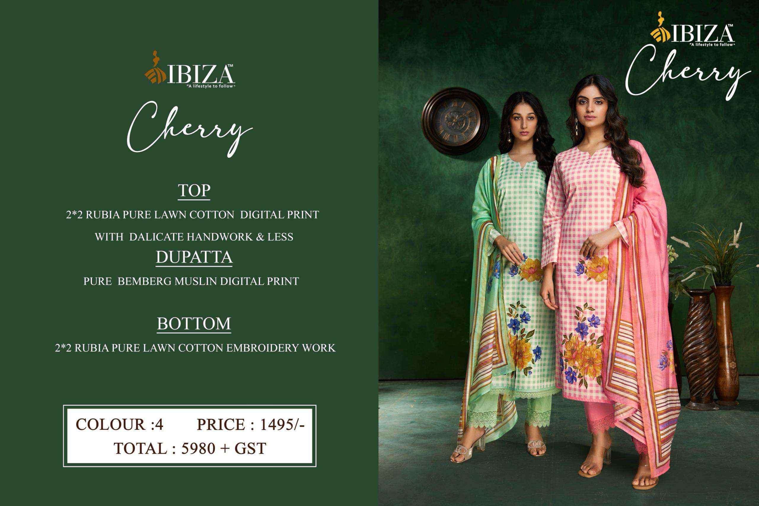 Ibiza Cherry Pure Lawn Cotton Ladies Salwar Kameez Wholesale Rate ( 4 Pcs Catalog )