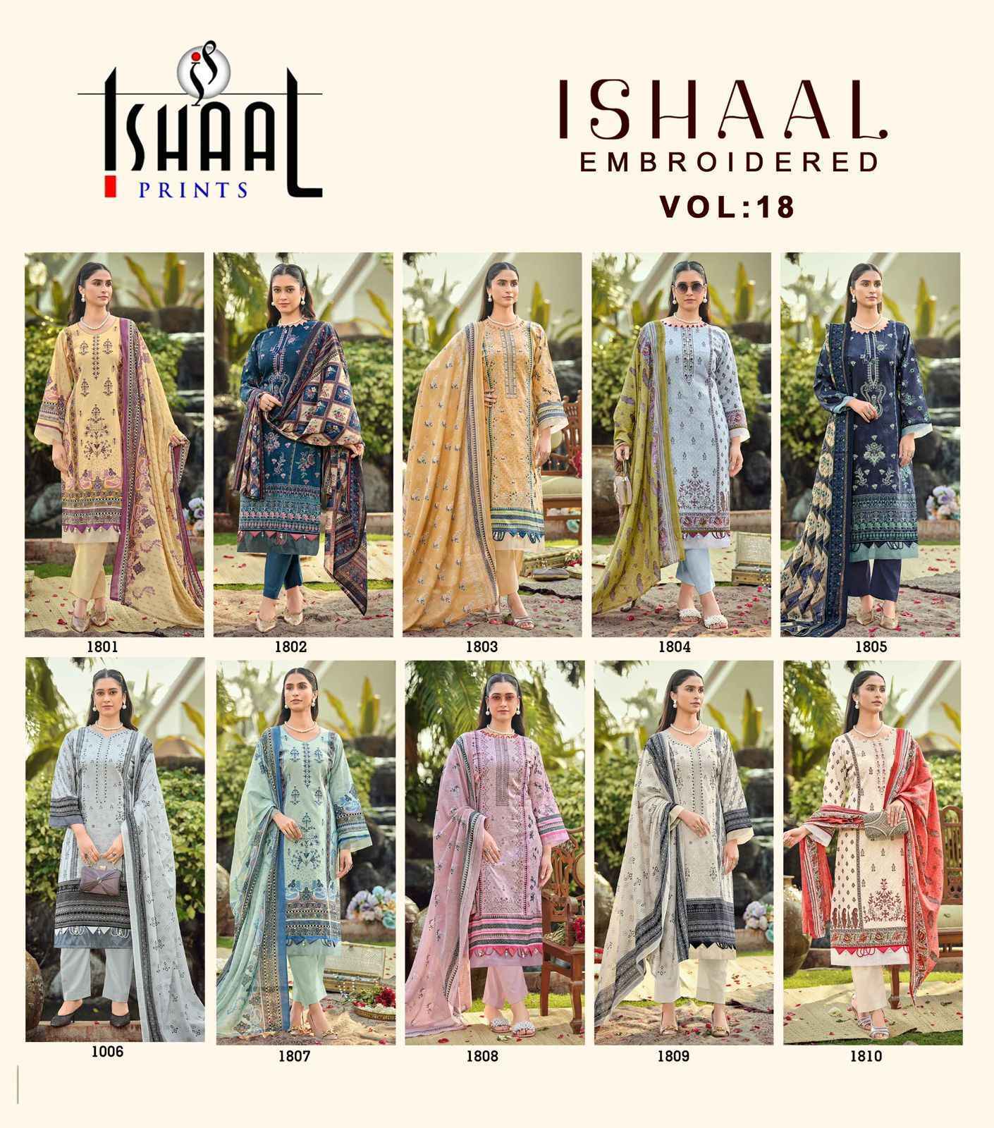 Ishaal Prints Embroidered Vol-18 Lawn Cotton Dress Material Surat Wholesale Market Price ( 10 pcs Catalogue )