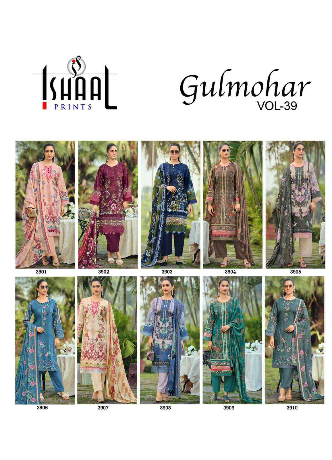 Ishaal Prints Gulmohar Vol 39 Printed Pure Lawn Salwar Kameez Wholesale Rate ( 10 Pcs Catalog )