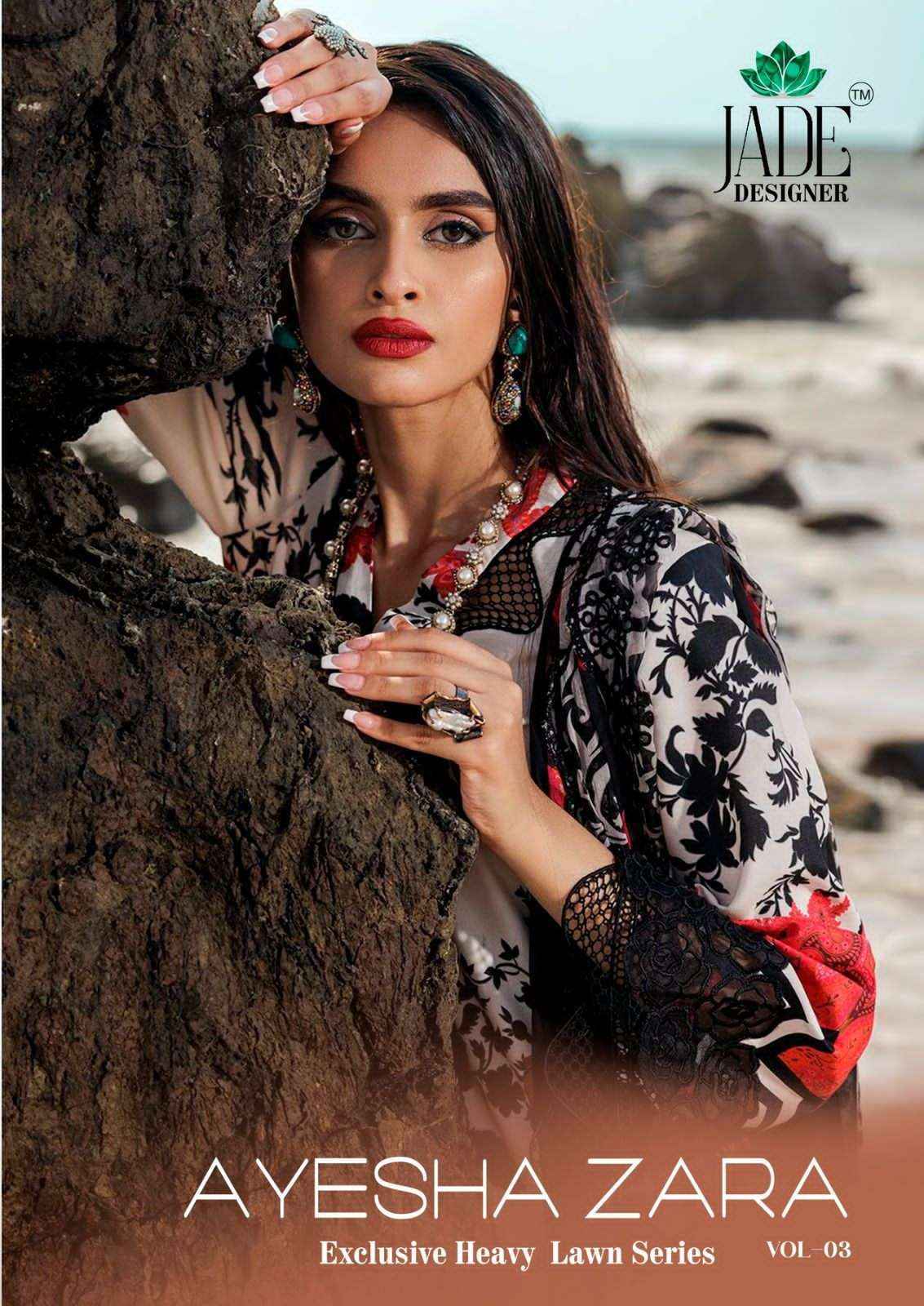 Jade Ayesha Zara Vol 3 Heavy Lawn Cotton Pakistani Dress Material Wholesale ( 6 Pcs Set )