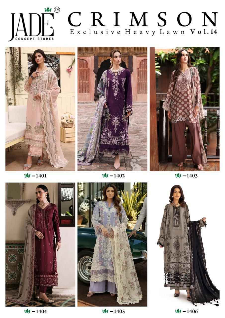 Jade Crimson Vol 14 Lawn Cotton Salwar Kameez Wholesale Rate ( 6 Pcs Catalog )
