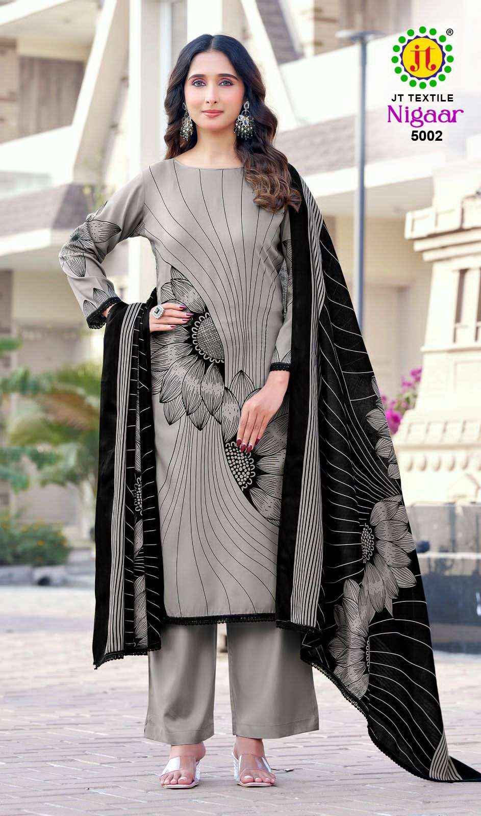 Jt Nigaar Vol 5 Premium Wear Rayon Dress Material Wholesale Price ( 5 Pcs Catalogue )