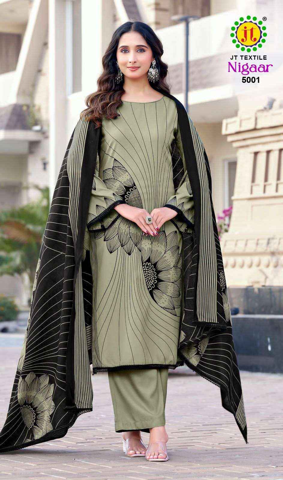 Jt Nigaar Vol 5 Premium Wear Rayon Dress Material Wholesale Price ( 5 Pcs Catalogue )