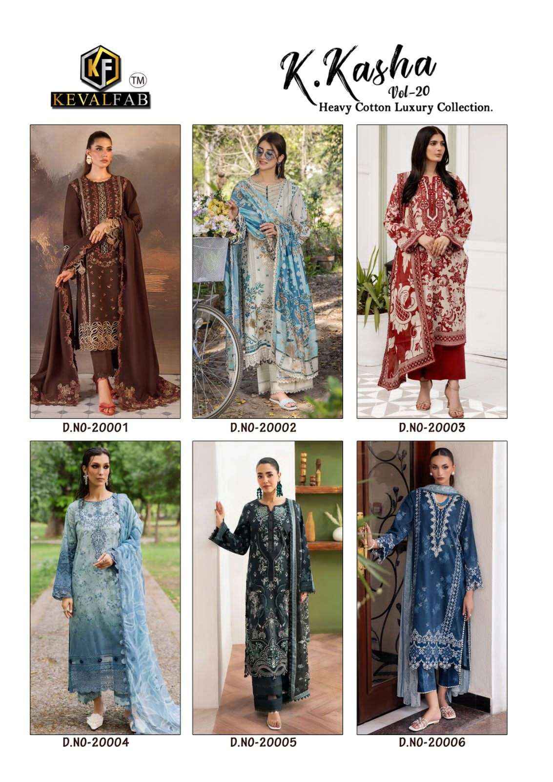 Keval Fab K Kasha Vol 20 Exclusive Style Cotton Salwar Kameez Wholesale Rate ( 6 Pcs Catalog )
