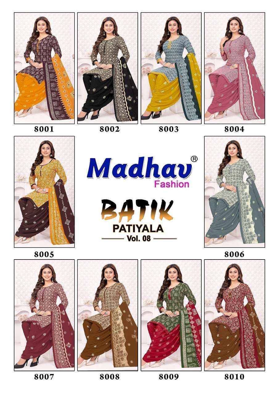 Madhav Batik Patiyala Vol 8 Pure Cotton Salwar Kameez Wholesale Rate ( 10 Pcs Catalog )