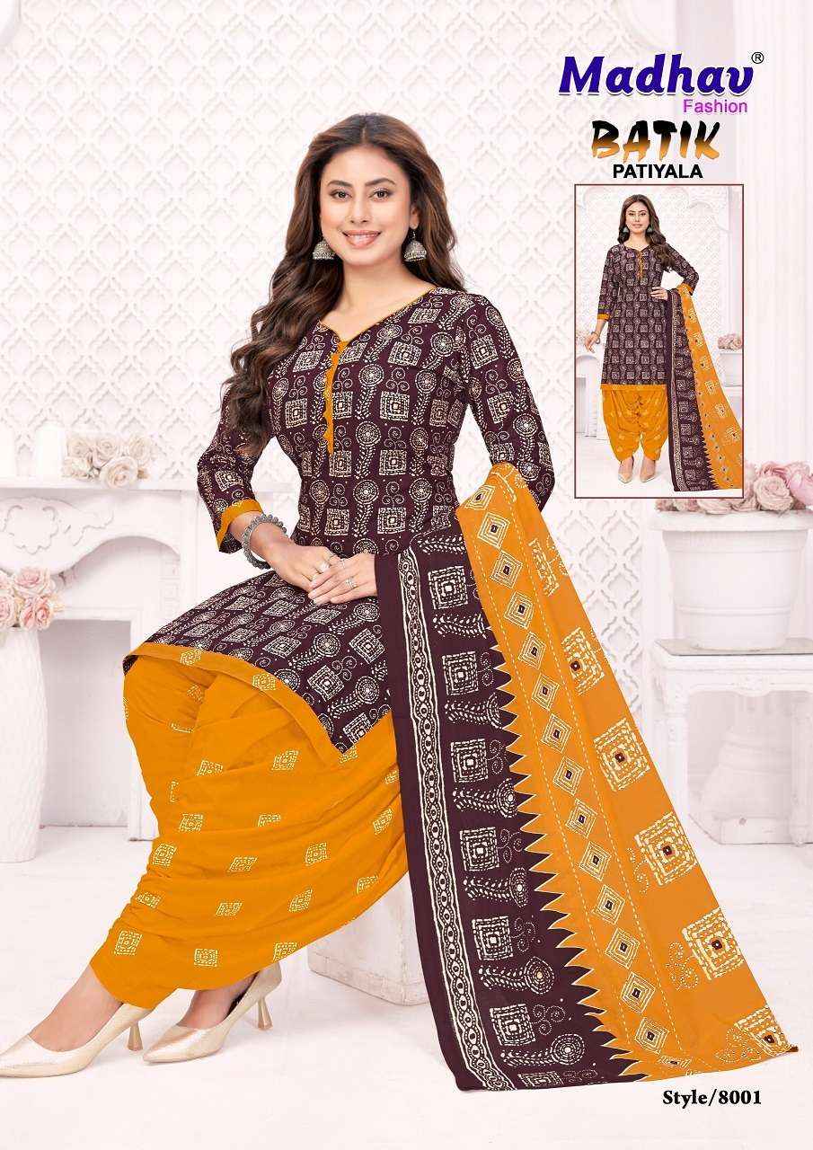 Madhav Batik Patiyala Vol 8 Pure Cotton Salwar Kameez Wholesale Rate ( 10 Pcs Catalog )