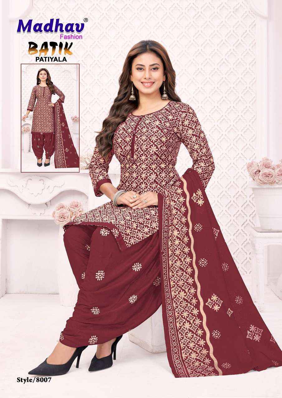 Madhav Batik Patiyala Vol 8 Pure Cotton Salwar Kameez Wholesale Rate ( 10 Pcs Catalog )