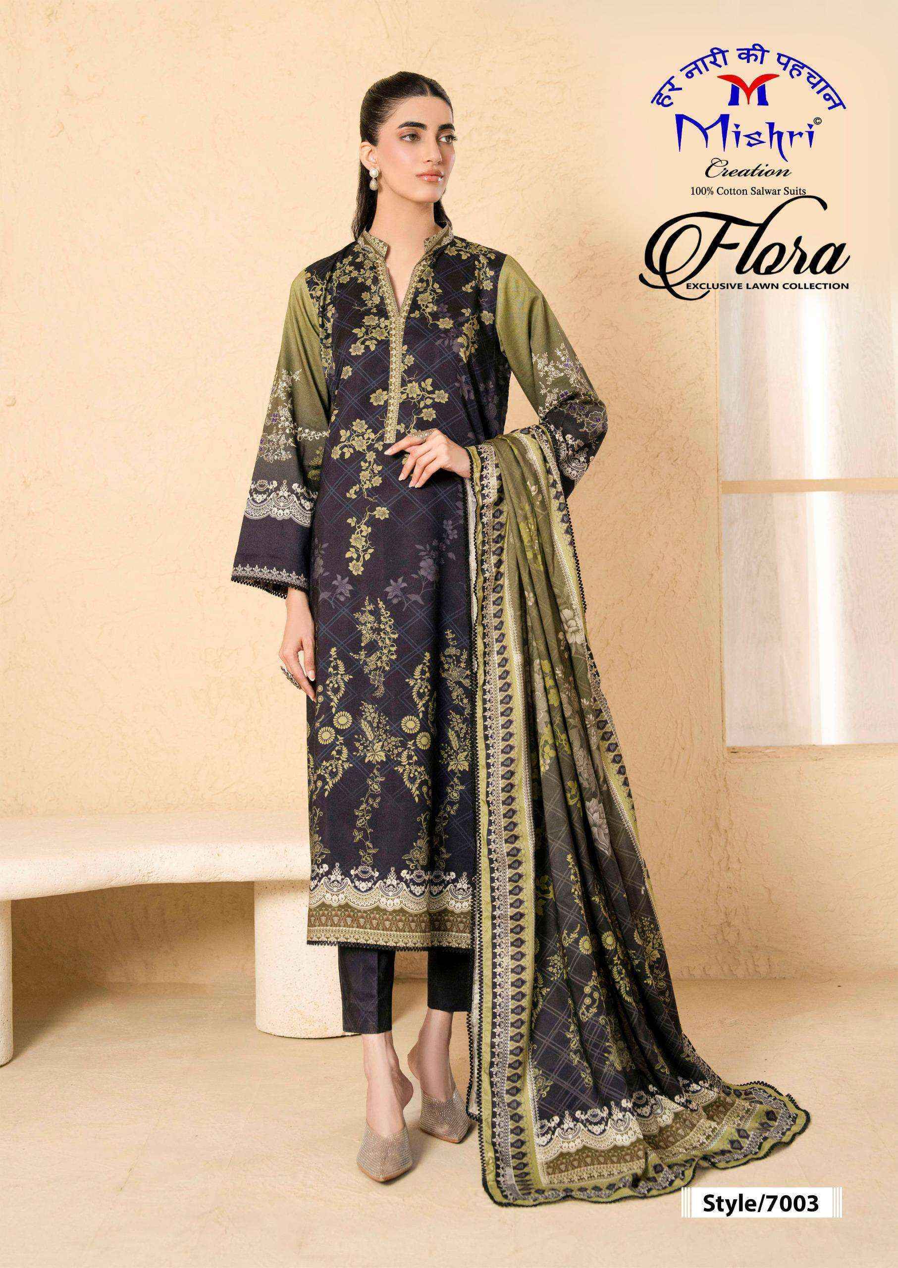 Mishri Creation Flora Vol 7 Lawn Cotton Dress Material Wholesale Textile Market ( 6 pcs Catalogue )