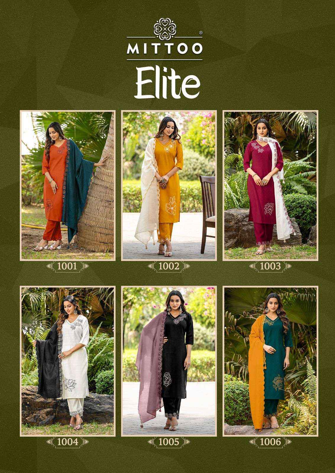 Mittoo Elite Designer Straight Kurti Pant Dupatta Set Wholesale Rate ( 6 Pcs Catalog )