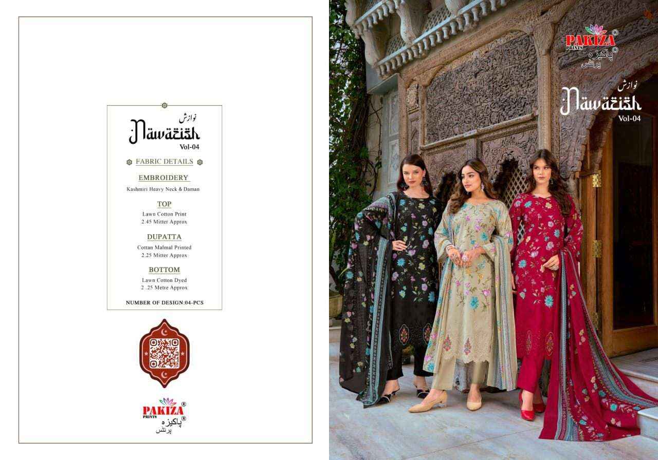 Pakiza Prints Nawazish Vol 4 Designer Cotton Salwar Kameez Wholesale Rate ( 4 Pcs Catalog )
