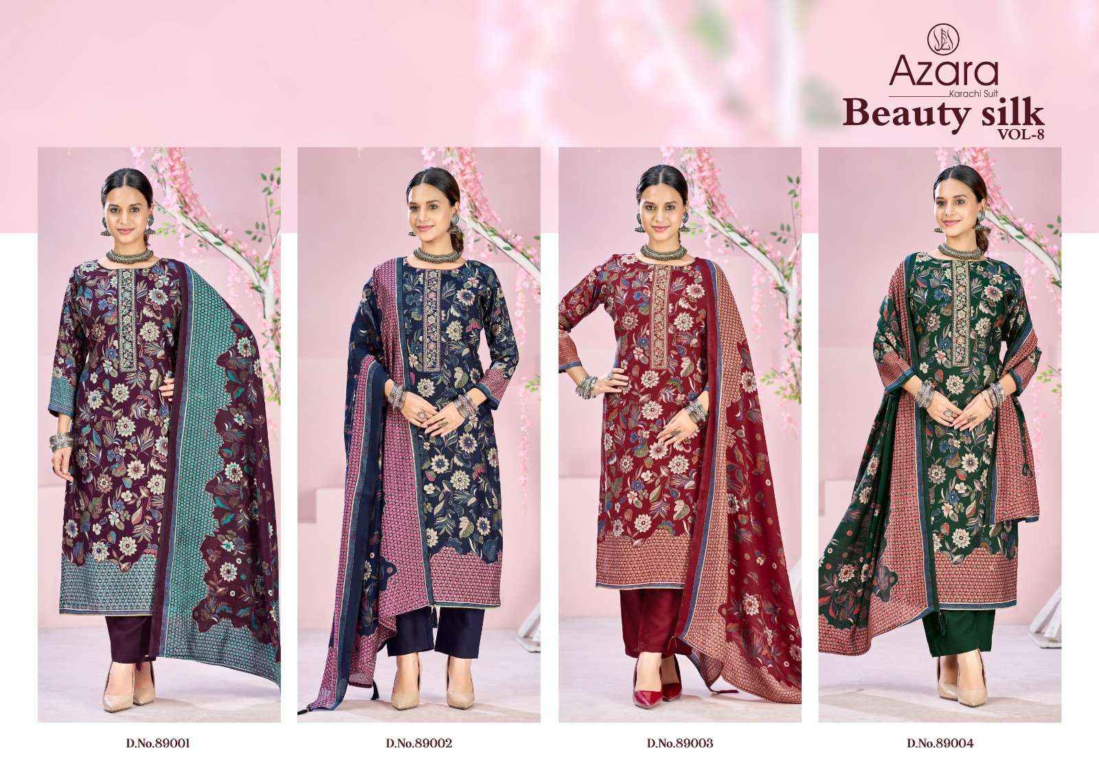 Radhika Azara Beauty Silk Vol 8 Designer Printed Fancy Muslin Salwar Kameez Wholesale Rate ( 4 Pcs Catalog )