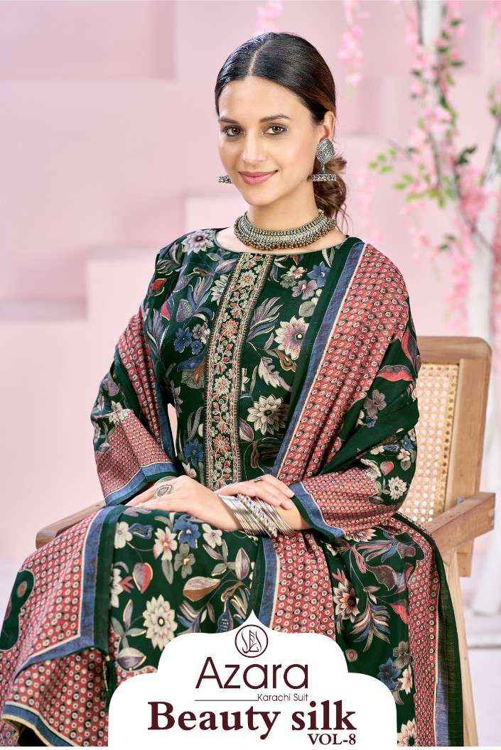 Radhika Azara Beauty Silk Vol 8 Designer Printed Fancy Muslin Salwar Kameez Wholesale Rate ( 4 Pcs Catalog )